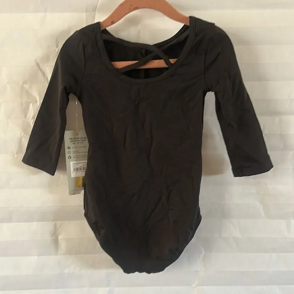 Danskin Girls Black Elbow Sleeve Leotard Dance Gymnastics Ballet Size 4-5